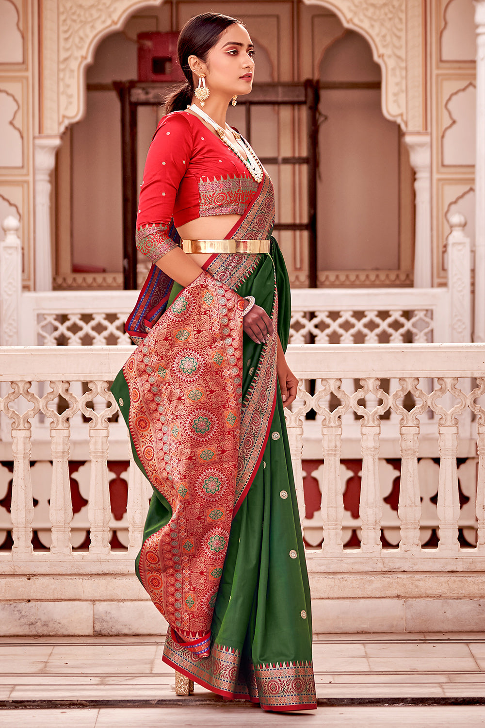 Buy MySilkLove Palm Leaf Green Zari Woven Banarasi Silk Saree Online