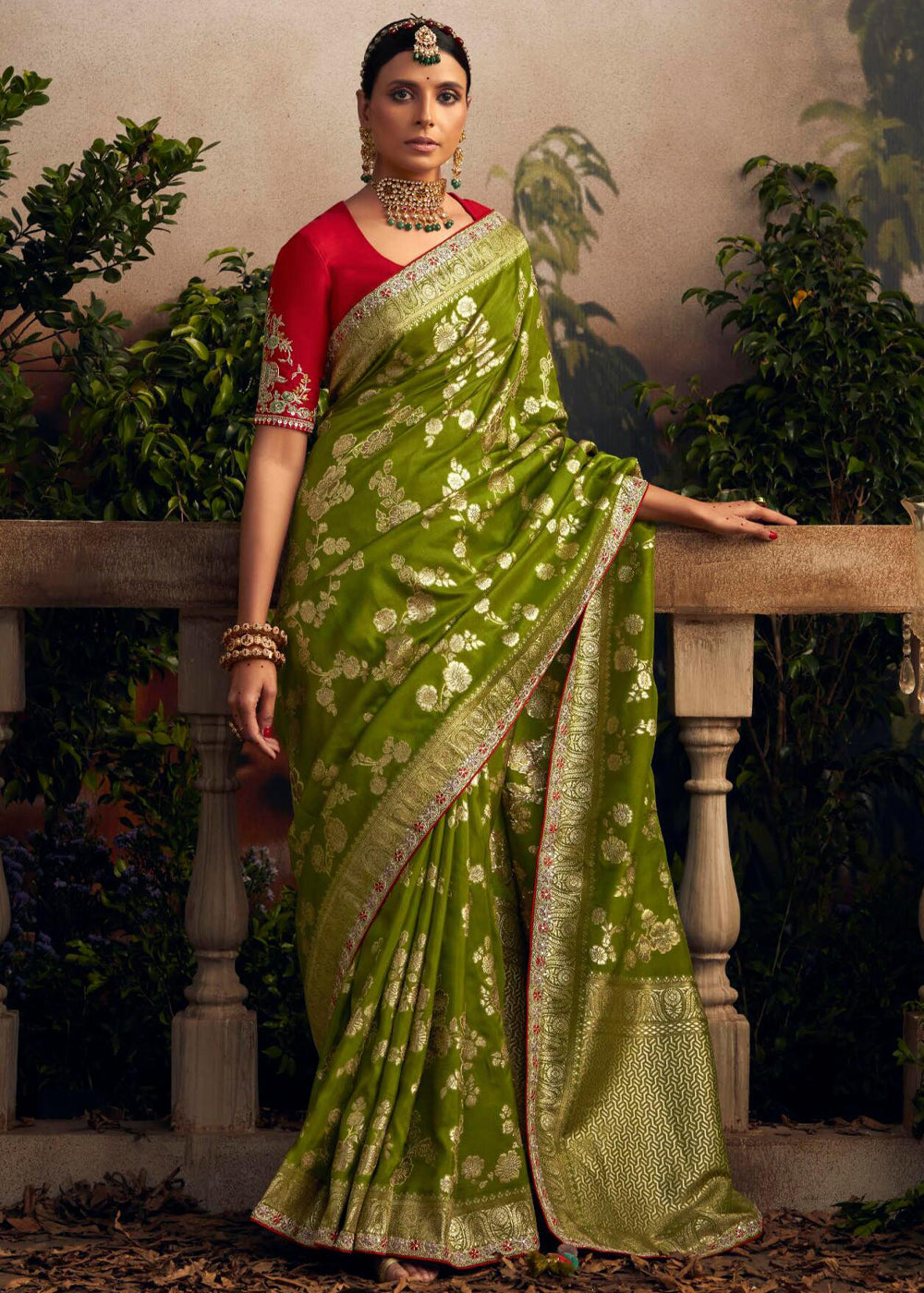 Buy MySilkLove Christi Green Woven Banarasi Designer Silk Saree Online