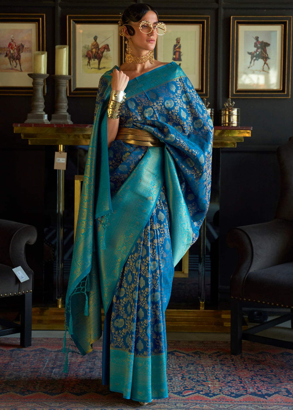 Buy MySilkLove Neptune Blue Woven Banarasi Soft Silk Saree Online