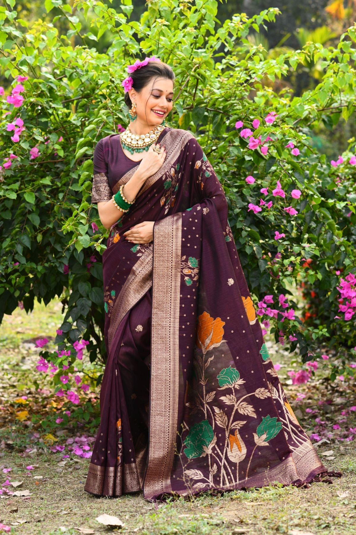 Buy MySilkLove Temptress Brown Banarasi Silk Saree Online