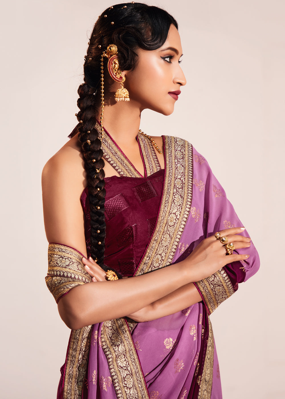 MySilkLove Viola Purple Woven Georgette Silk Saree