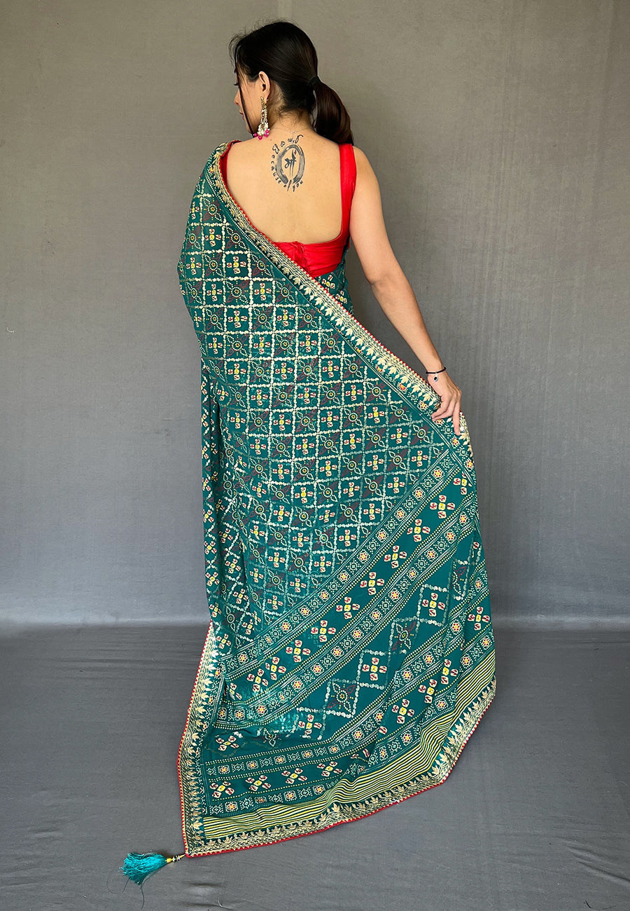 Buy MySilkLove Faded Jade Green Embroidered Georgette Bandhani Saree Online