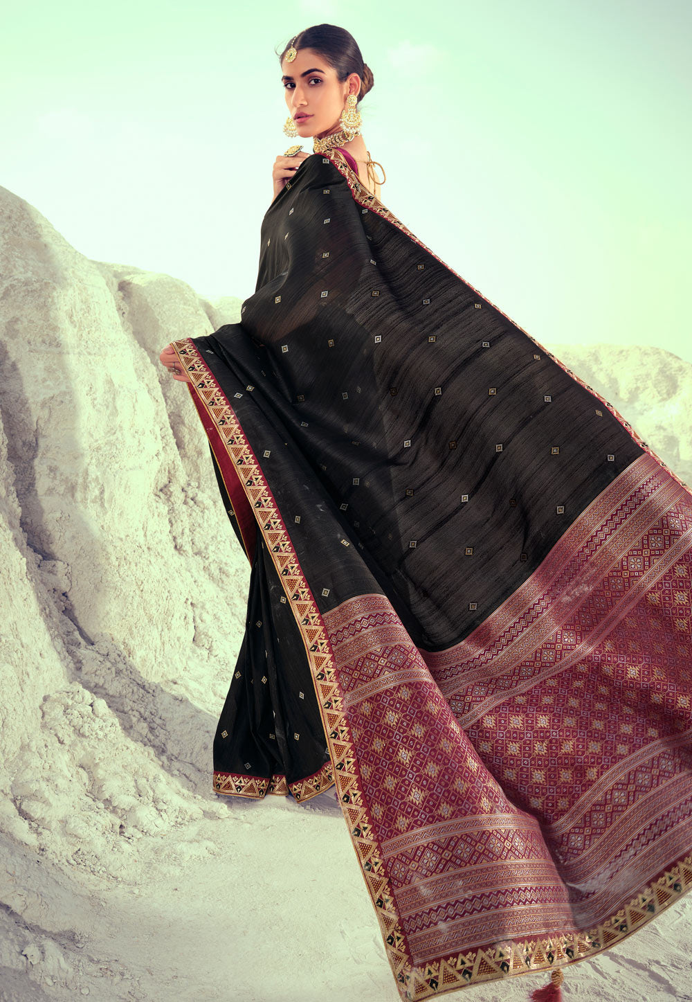 Buy MySilkLove Coral Black Woven Banarasi Saree Online