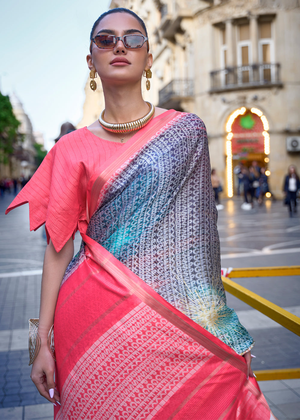 MySilkLove Trout Grey and Pink Printed Handloom Weaving Saree