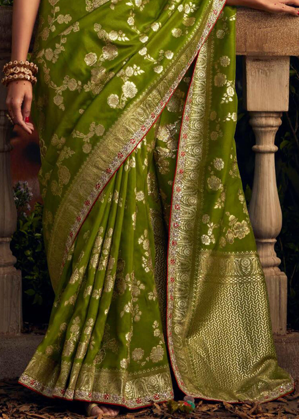 Buy MySilkLove Christi Green Woven Banarasi Designer Silk Saree Online
