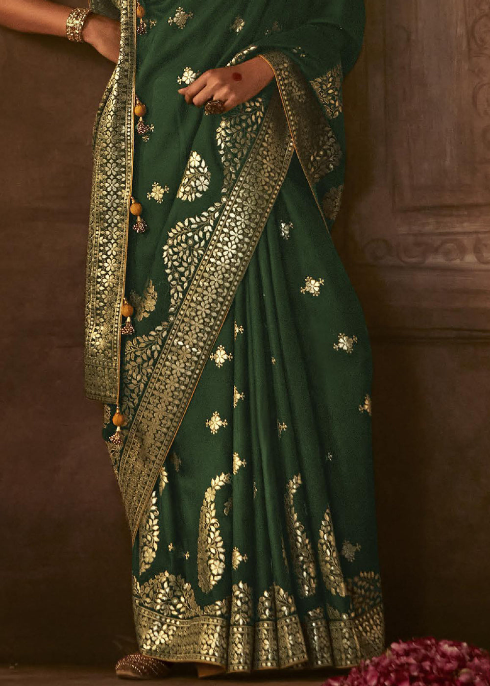 Buy MySilkLove Mallard Green Woven Designer Banarasi Silk Saree Online