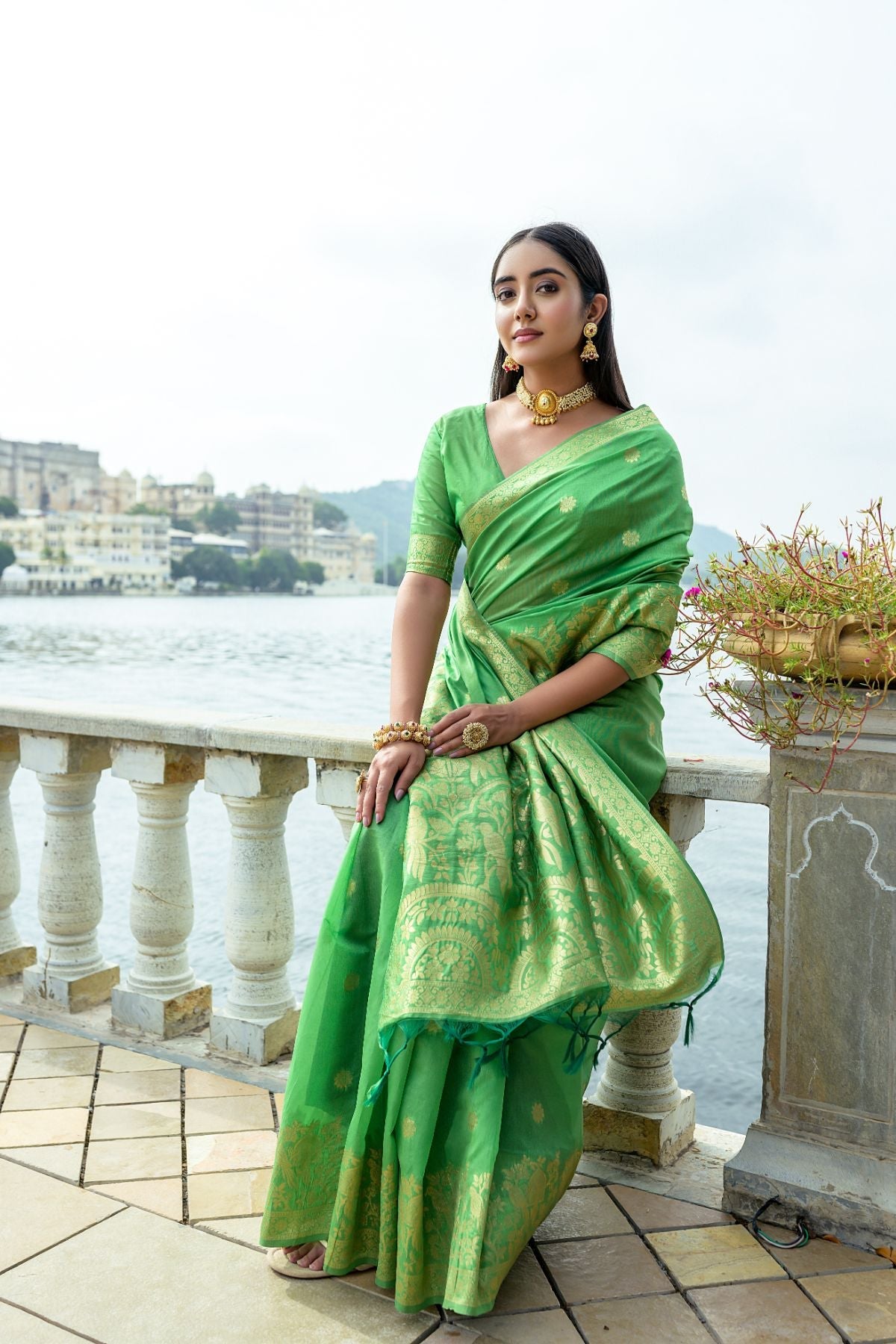 MySilkLove Asparagus Green Banarasi Soft Silk Saree