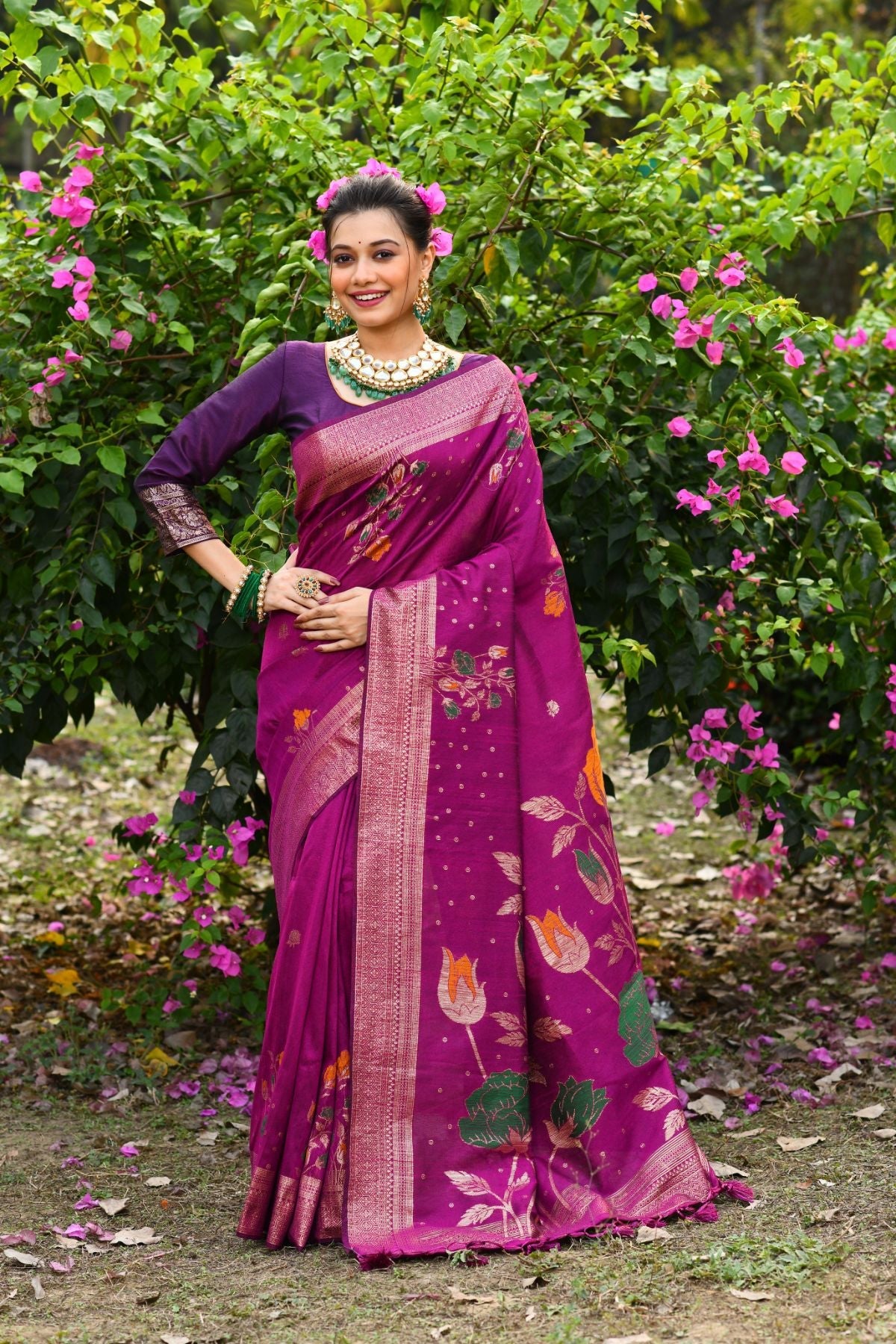 Buy MySilkLove Mulberry Wood Purple Banarasi Silk Saree Online