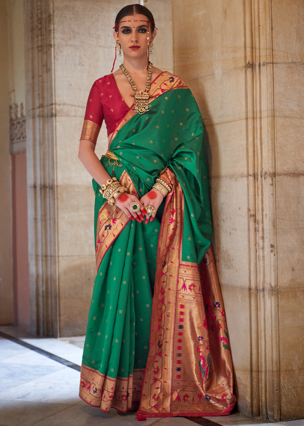 Buy MySilkLove Jewel Green Woven Paithani Silk Saree Online