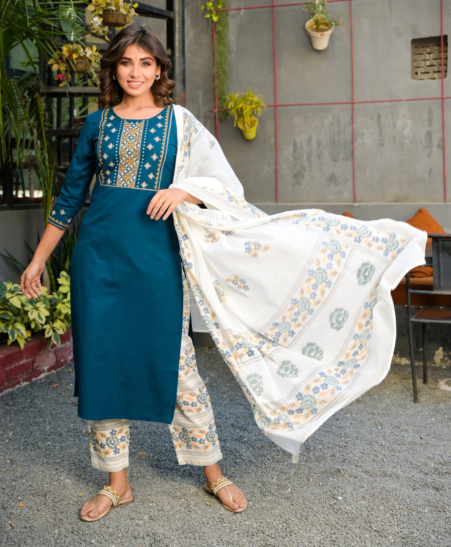 Buy MySilkLove Astronaut Blue and White Printed Dupatta Set Online