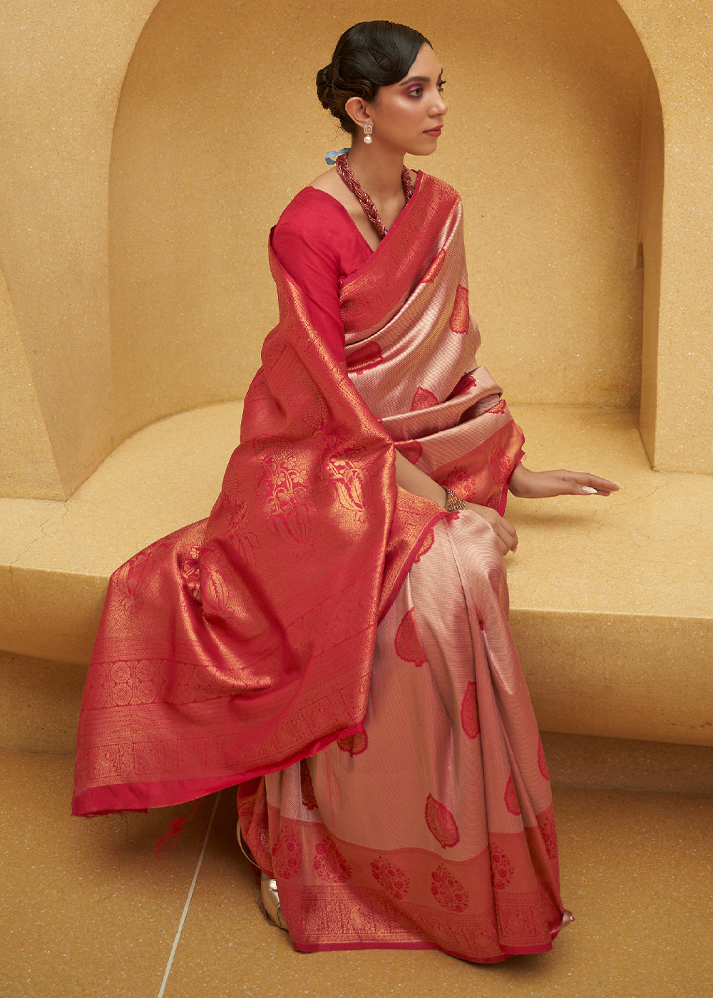 Buy MySilkLove Crail Red Two Tone Woven Silk Saree Online