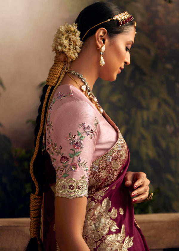 Persian Plum Purple Woven Banarasi Designer Silk Saree