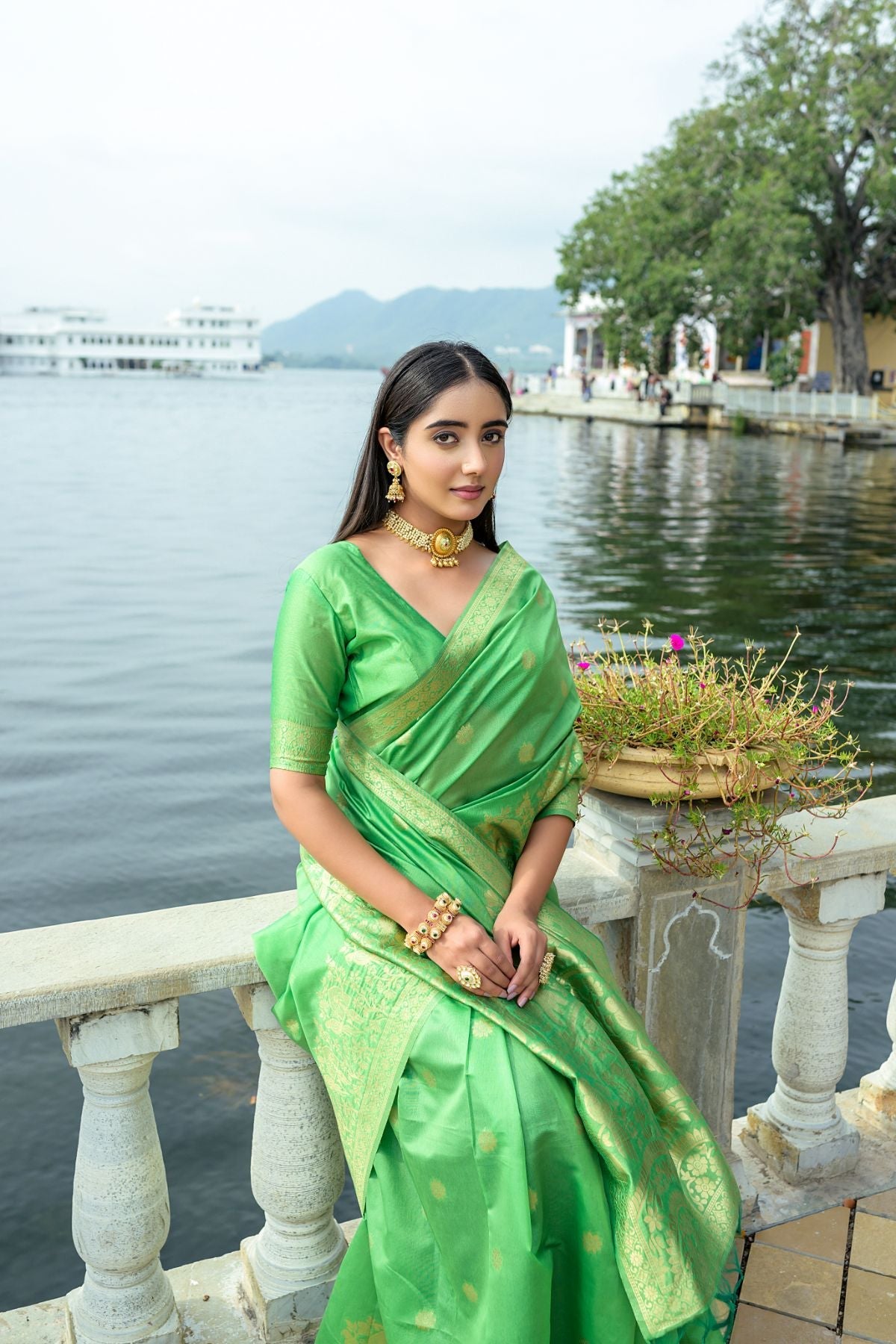 Buy MySilkLove Asparagus Green Banarasi Soft Silk Saree Online