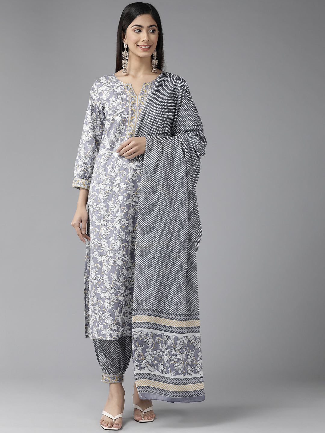 MySilkLove Bombay Grey Pure Cotton Embroidery Suit Set