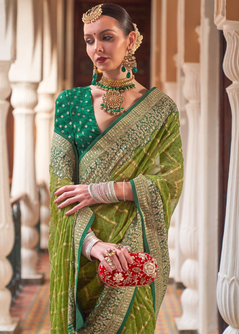 Buy MySilkLove Trendy Green Lehariya Georgette Silk Saree Online