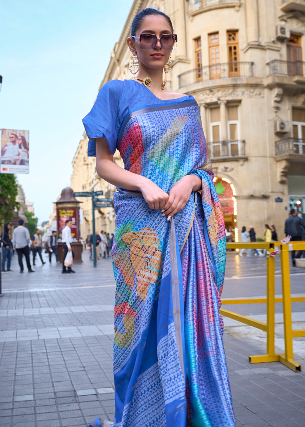 Buy MySilkLove Lapis Lazuli Blue Printed Handloom Weaving Saree Online