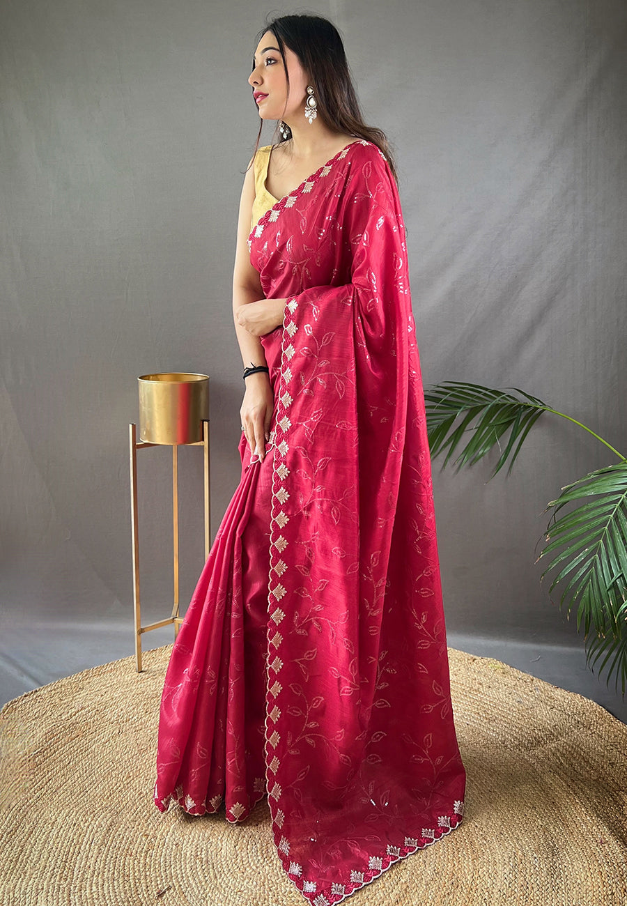 Buy MySilkLove Cabaret Pink Embroidered Sequins Designer Saree Online