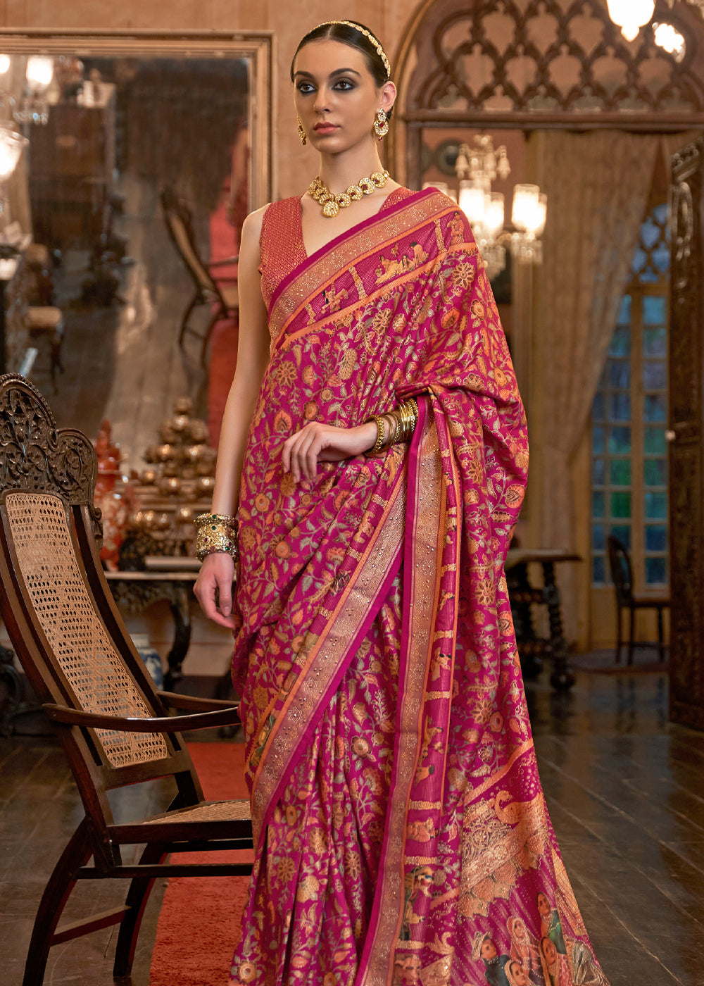 Buy MySilkLove Hippie Pink Woven Digital Printed Patola Saree Online