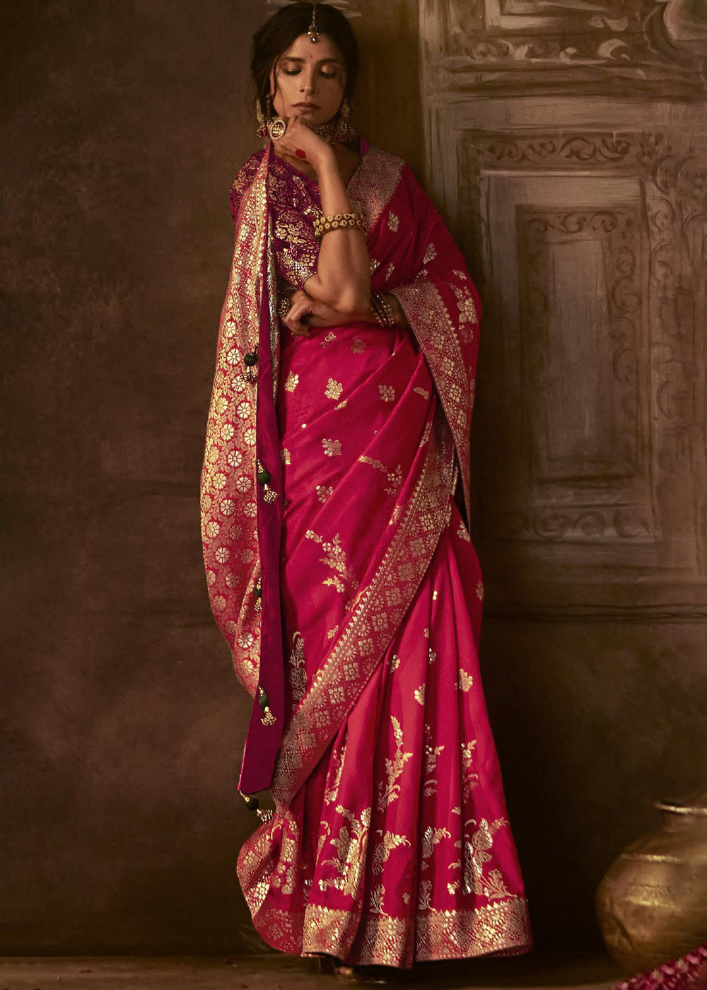 Buy MySilkLove Shiraz Pink Woven Designer Banarasi Silk Saree Online