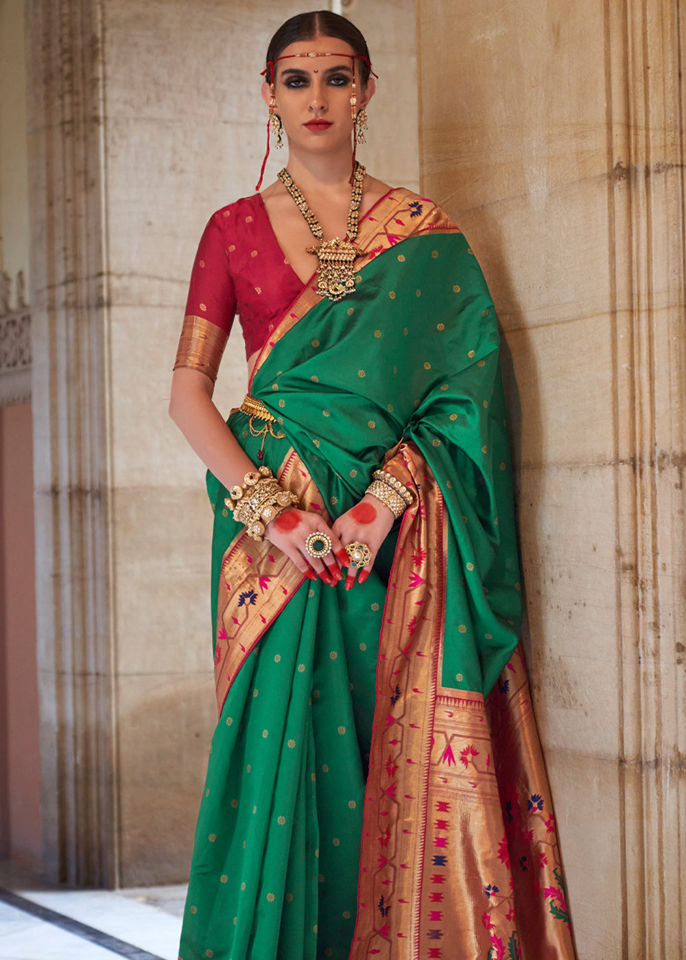 Buy MySilkLove Jewel Green Woven Paithani Silk Saree Online