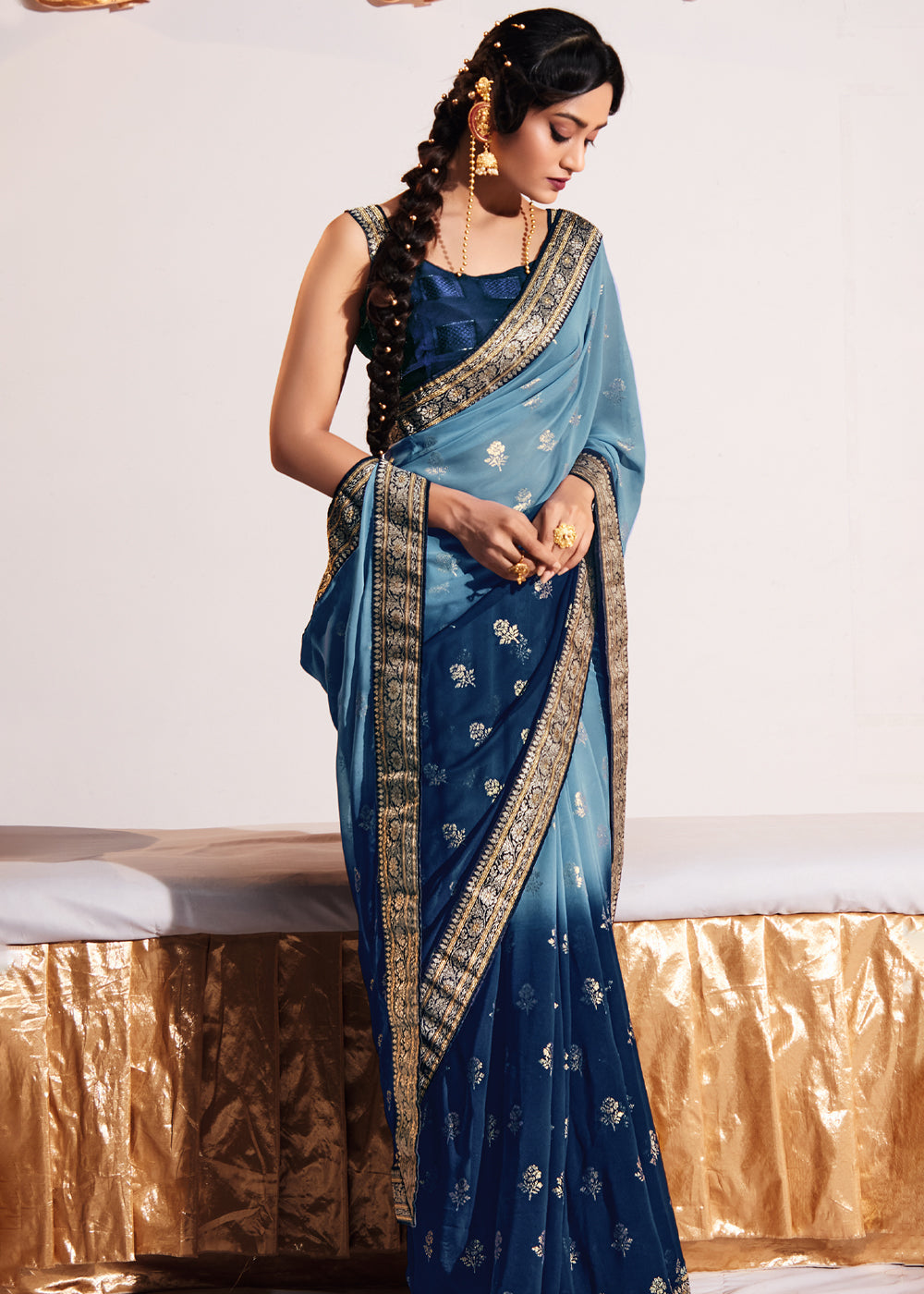 Buy MySilkLove Gothic Blue Woven Georgette Silk Saree Online