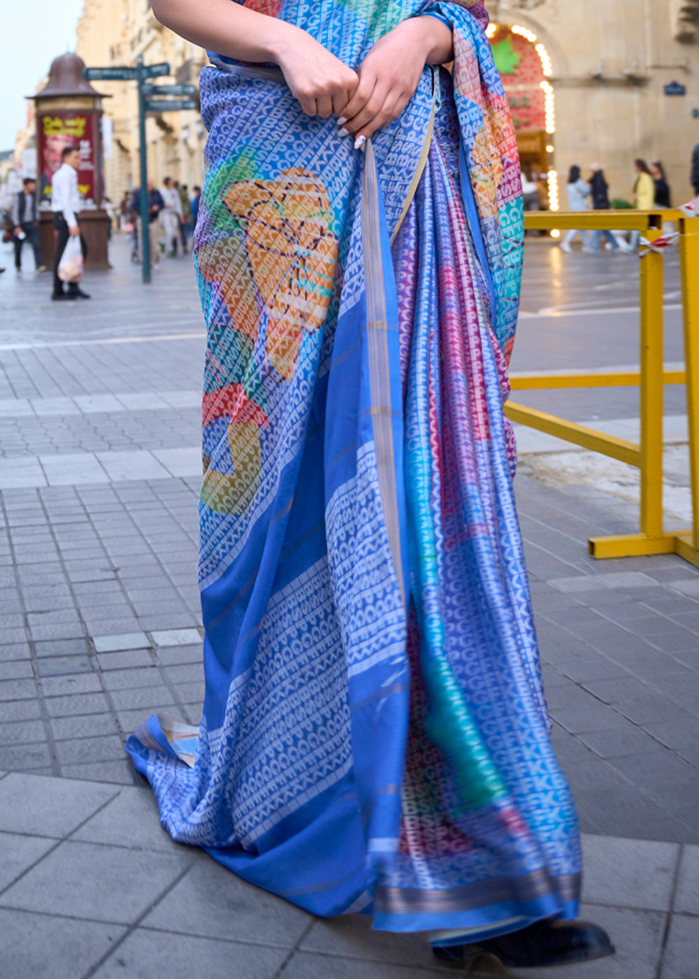 Buy MySilkLove Lapis Lazuli Blue Printed Handloom Weaving Saree Online