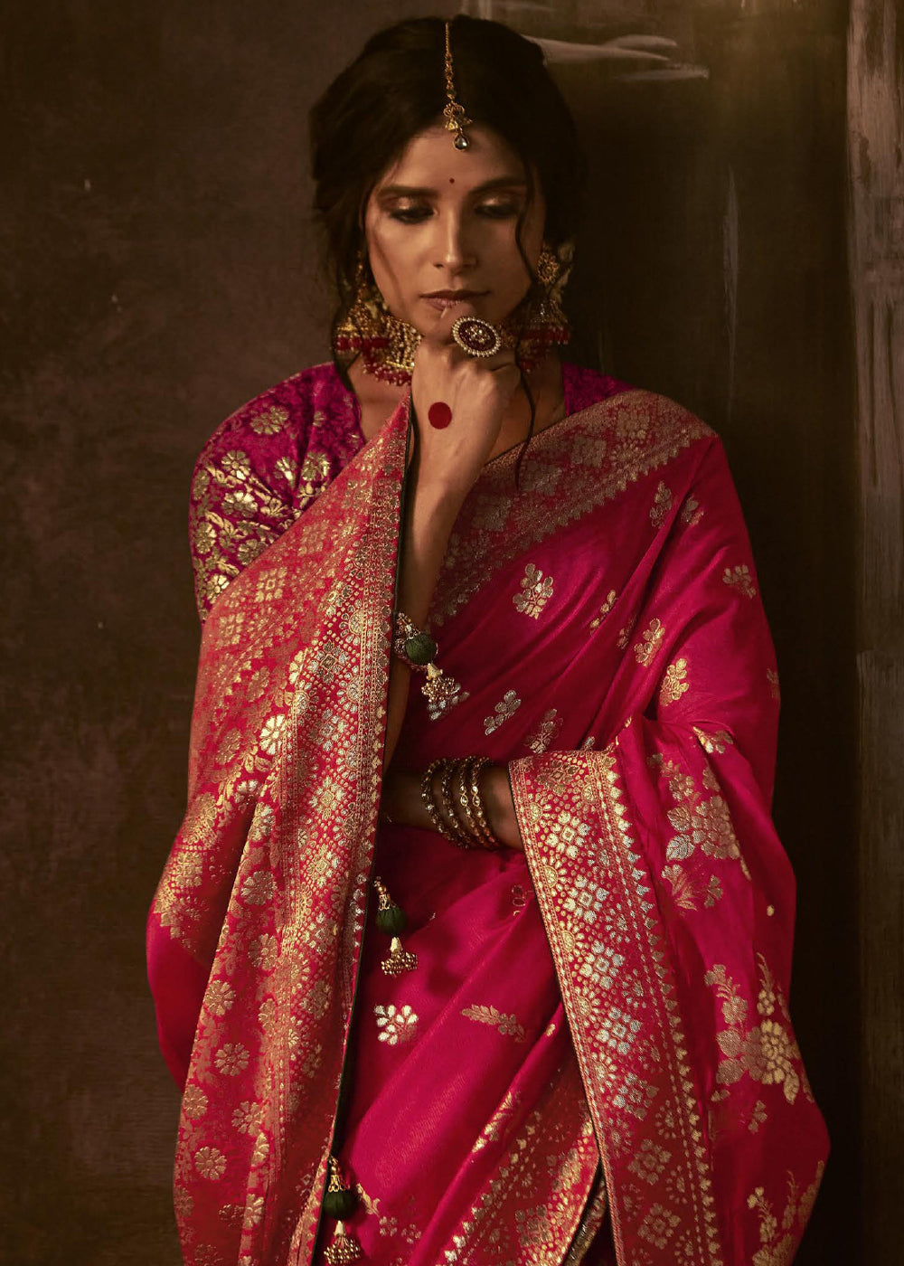 Buy MySilkLove Shiraz Pink Woven Designer Banarasi Silk Saree Online