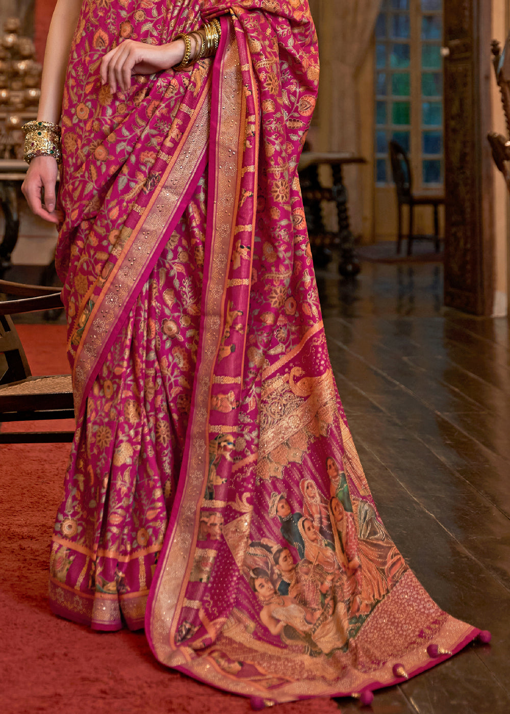 Buy MySilkLove Hippie Pink Woven Digital Printed Patola Saree Online