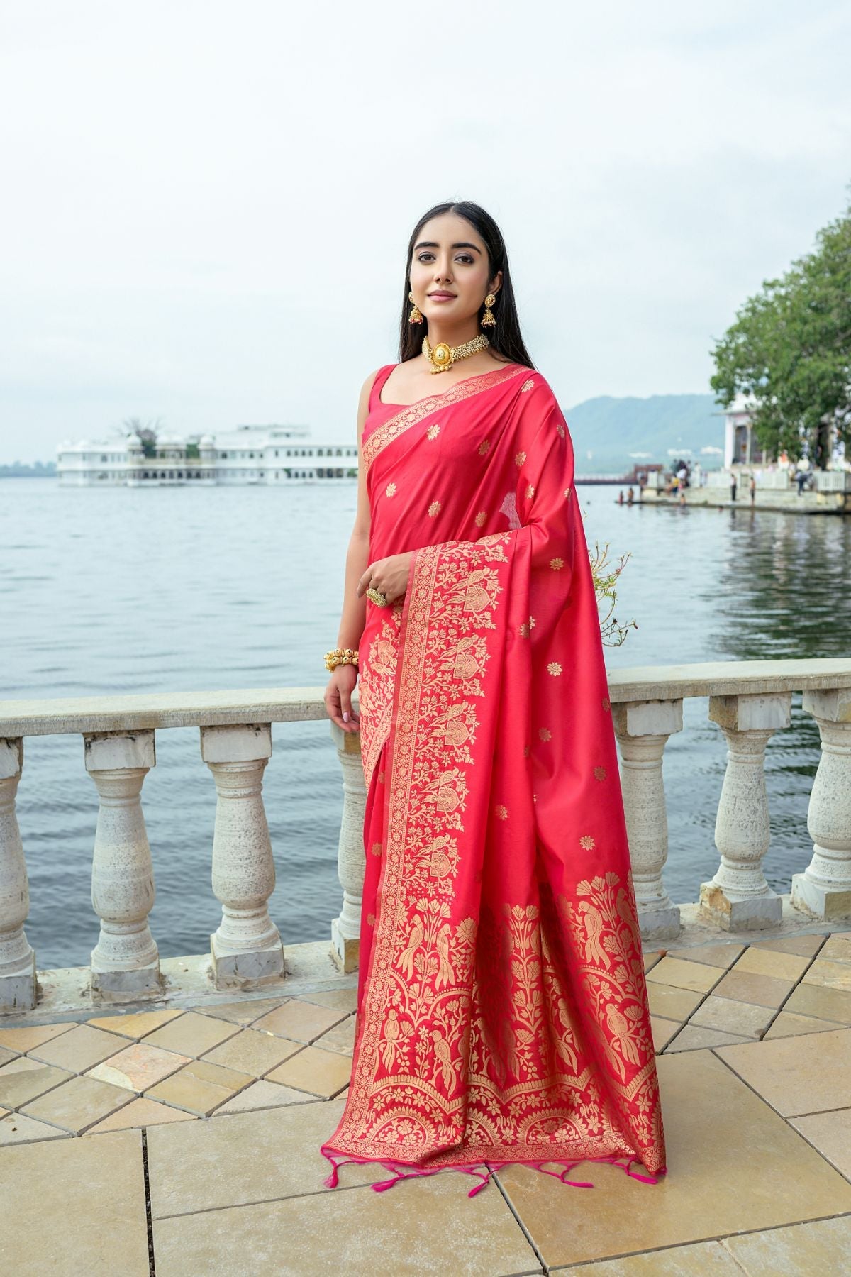 Buy MySilkLove Cardinal Red Banarasi Soft Silk Saree Online