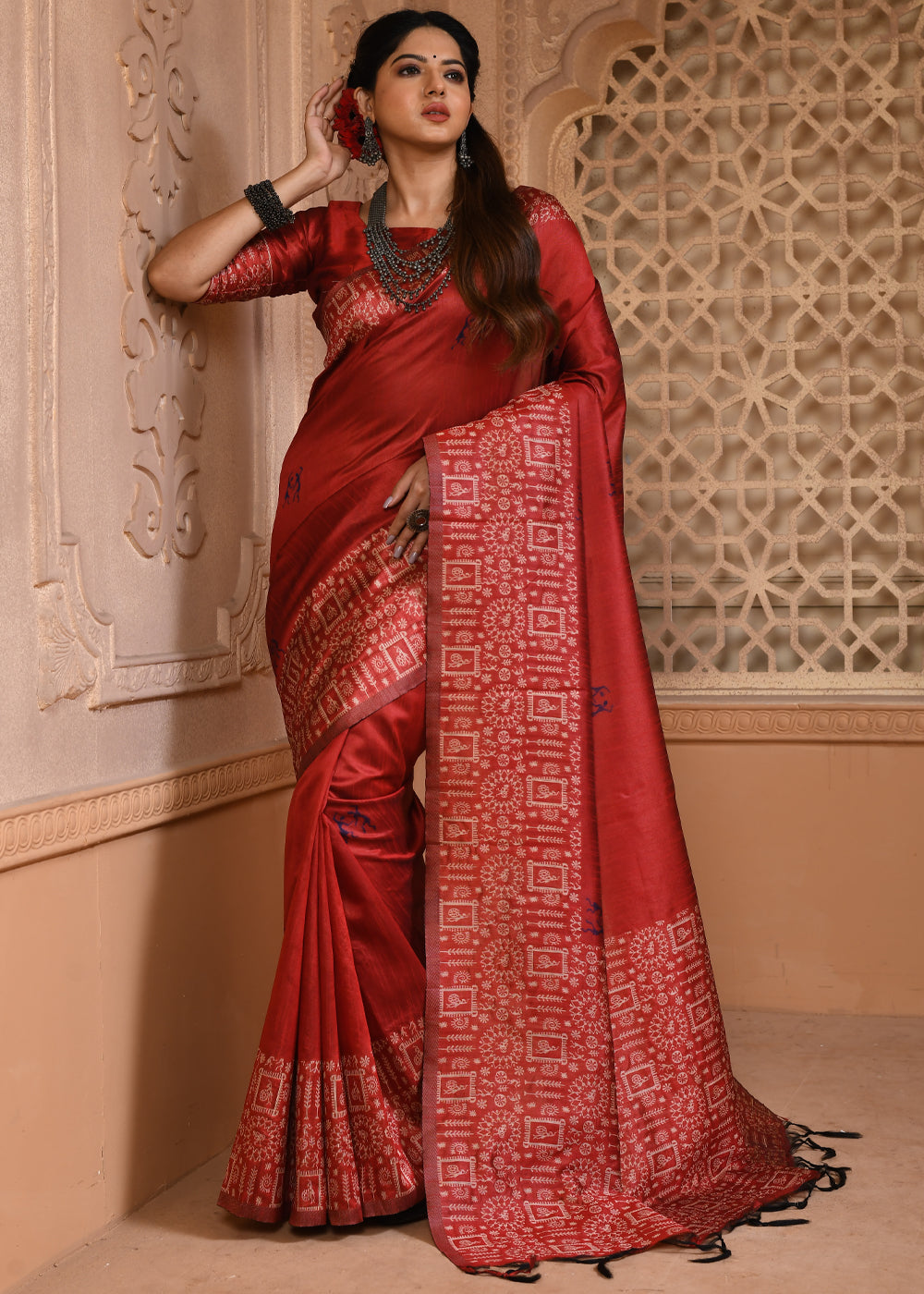 Buy MySilkLove Chestnut Maroon Woven Handloom Cotton Saree Online