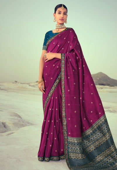 Buy MySilkLove Wine Purple Woven Banarasi Saree Online