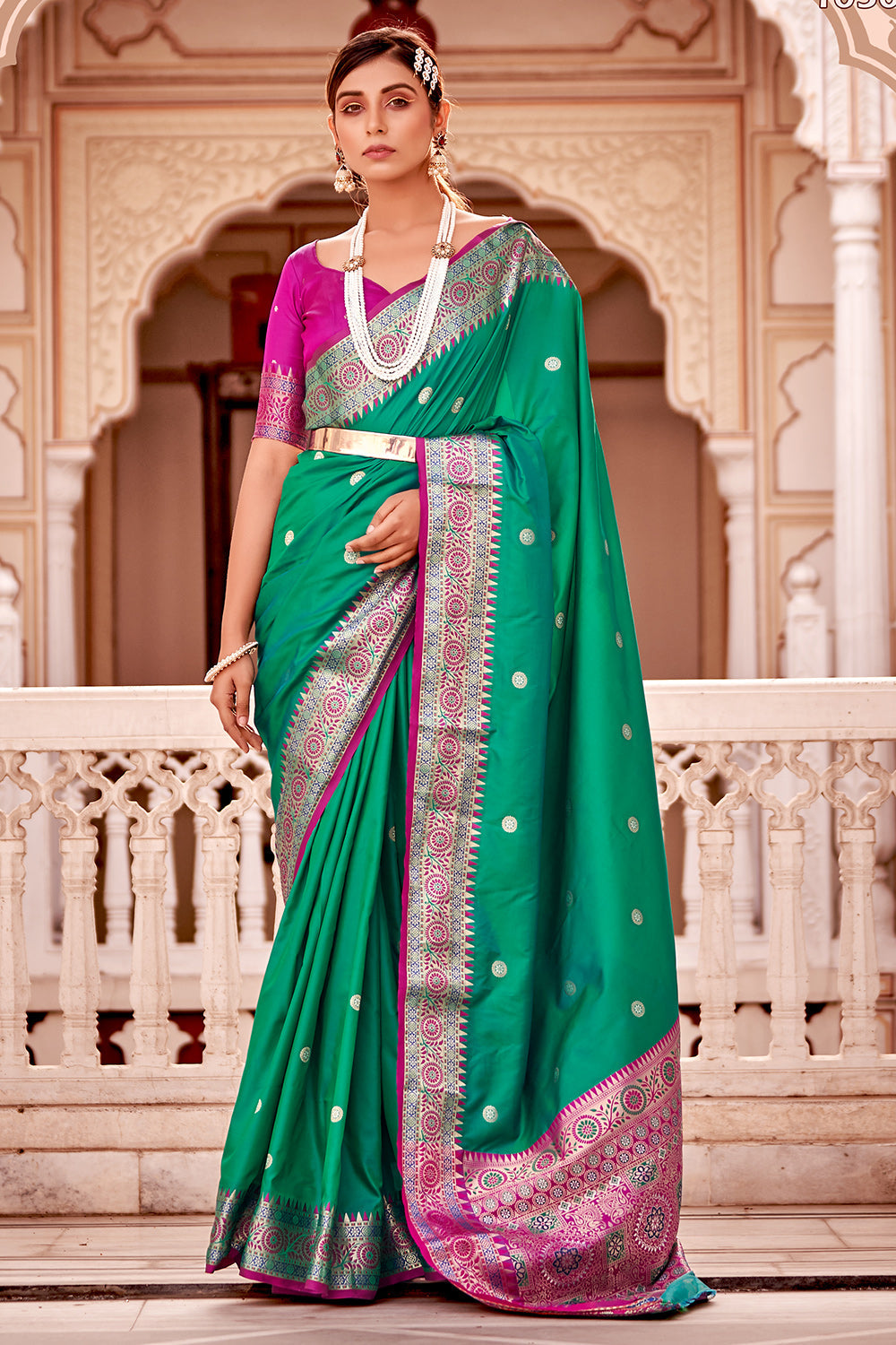 Buy MySilkLove Green Haze Zari Woven Banarasi Silk Saree Online