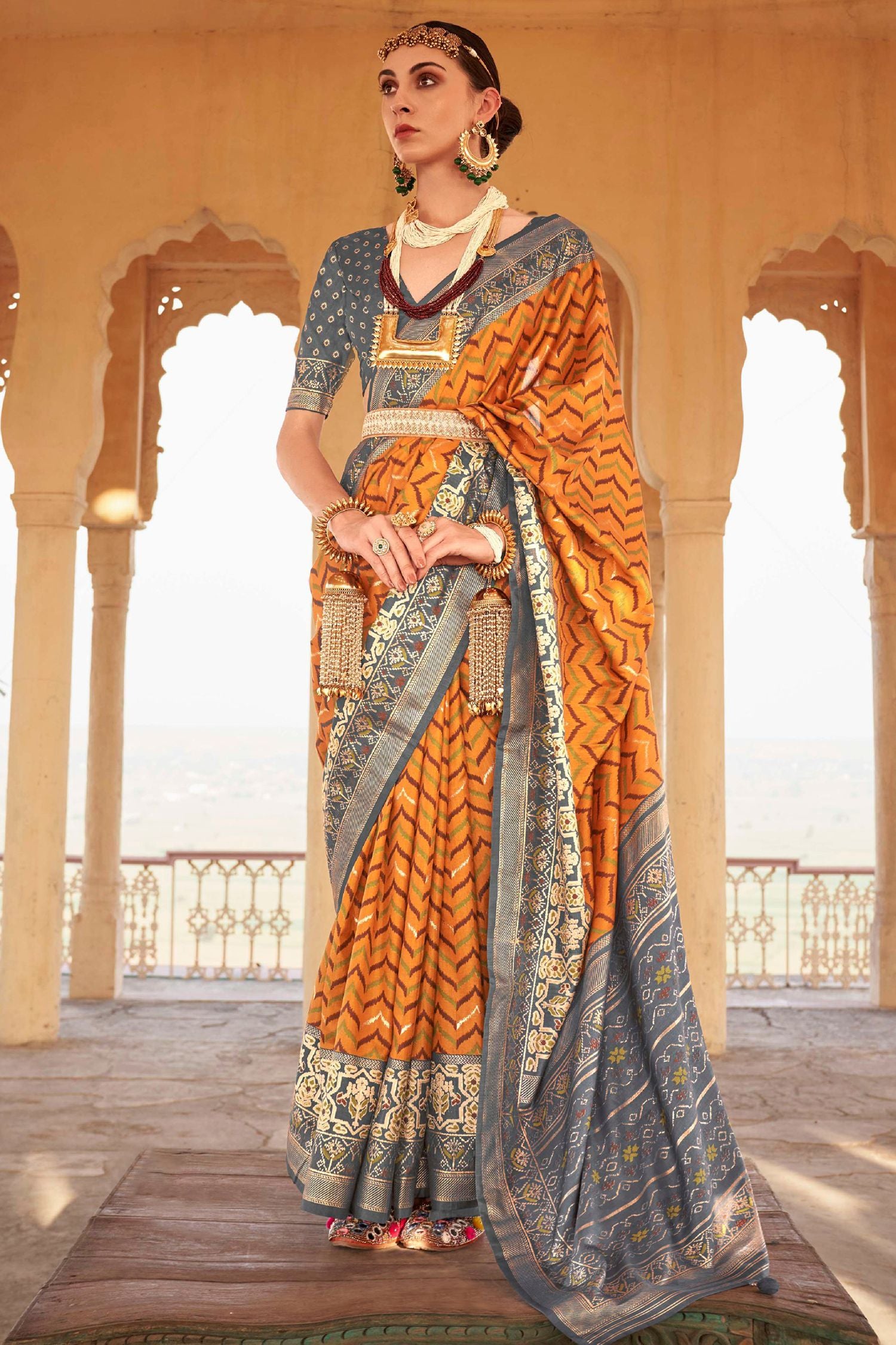 Buy MySilkLove Di Serria Orange Printed Patola Silk Saree Online