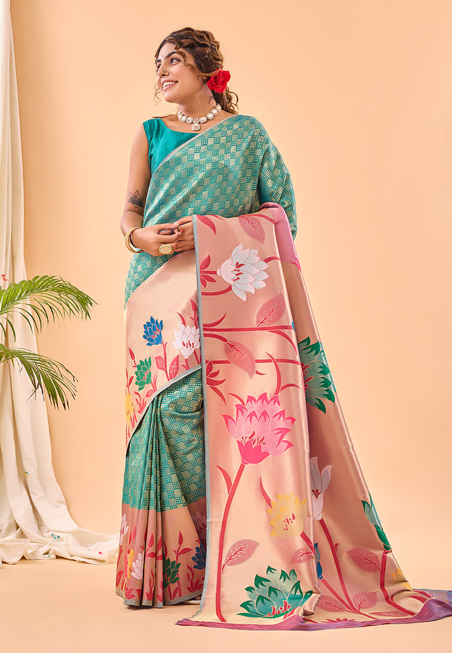 Buy MySilkLove Green Sheen Fulrani Woven Paithani Saree Online