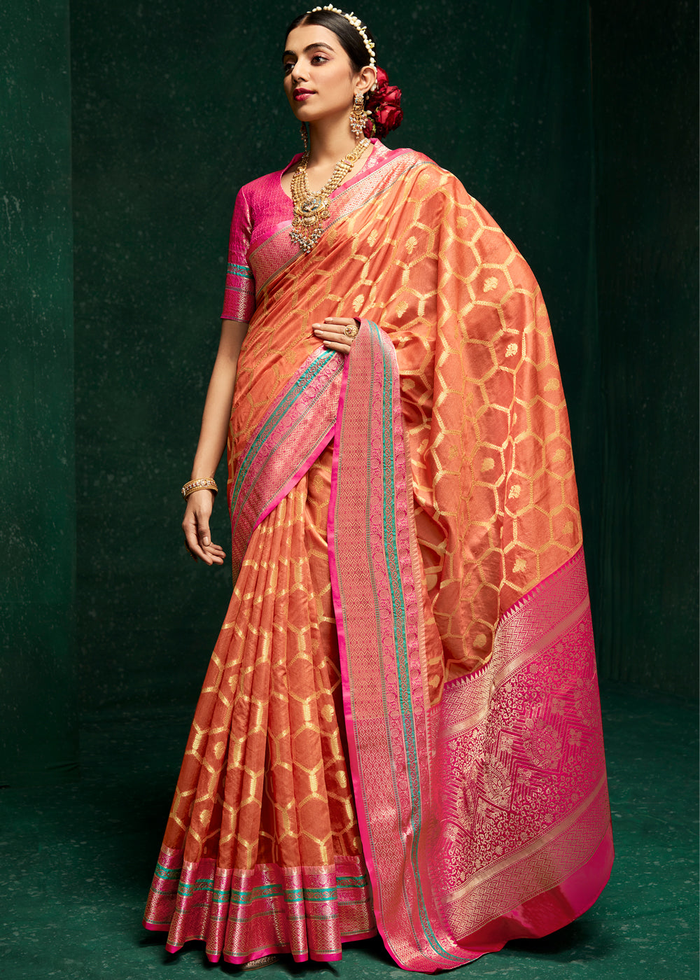 Buy MySilkLove Macaroni Orange Woven Banarasi Silk Saree Online