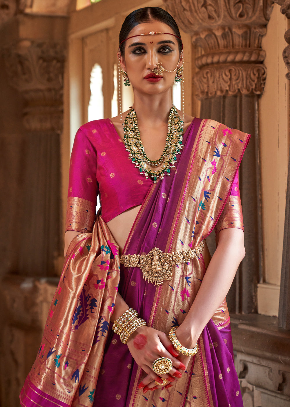 Buy MySilkLove Mulberry Wood Purple Woven Paithani Silk Saree Online