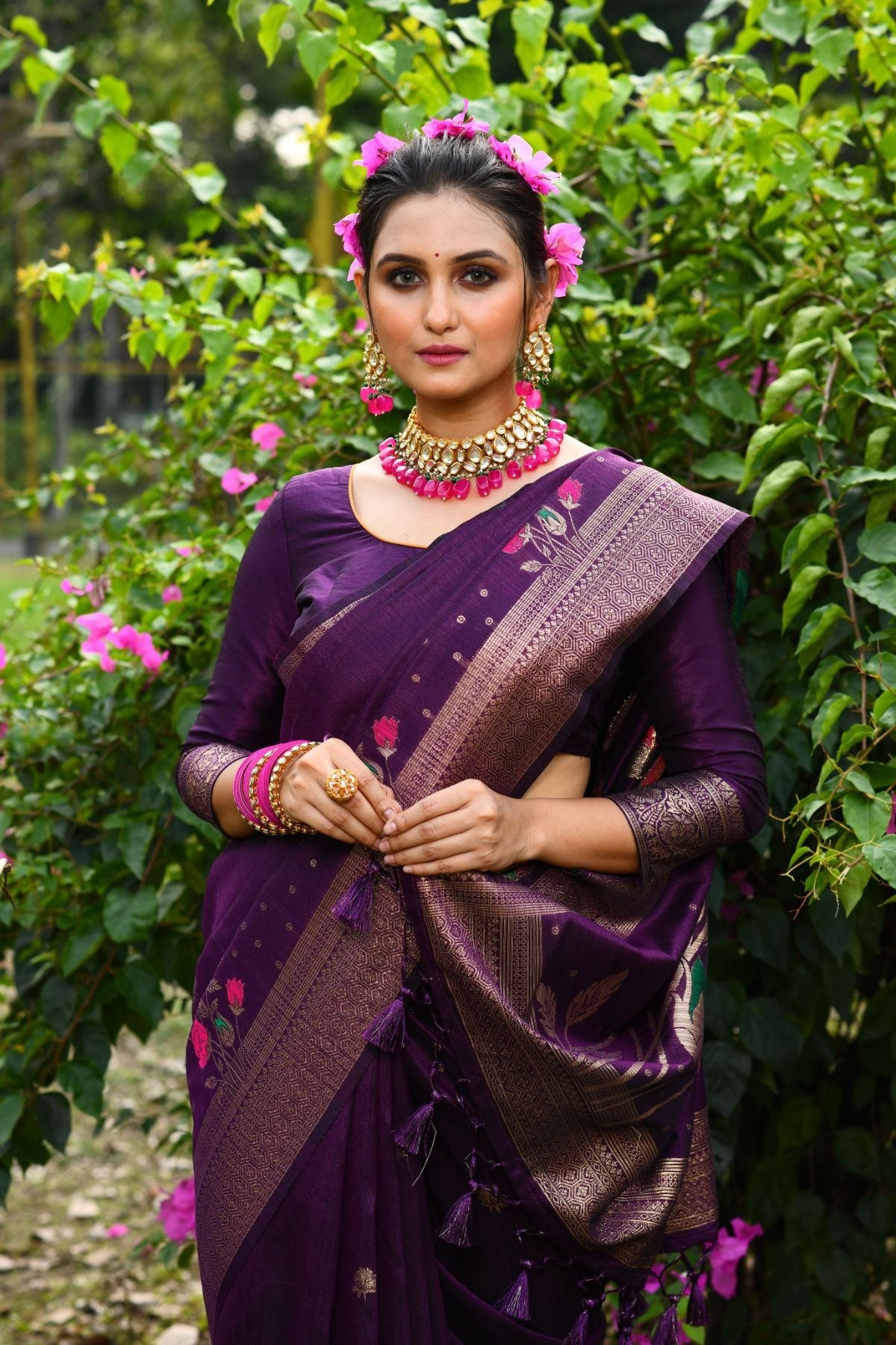 Buy MySilkLove Razzmic Berry Purple Banarasi Silk Saree Online