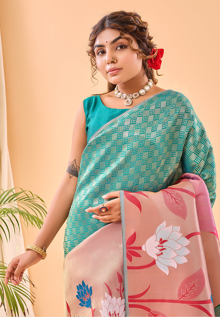 Buy MySilkLove Green Sheen Fulrani Woven Paithani Saree Online