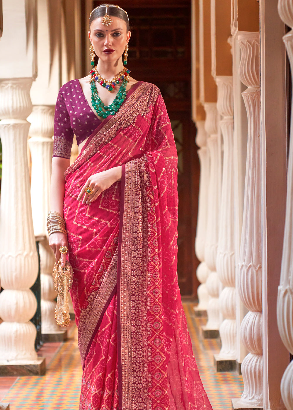 Buy MySilkLove Brick Pink Lehariya Georgette Silk Saree Online