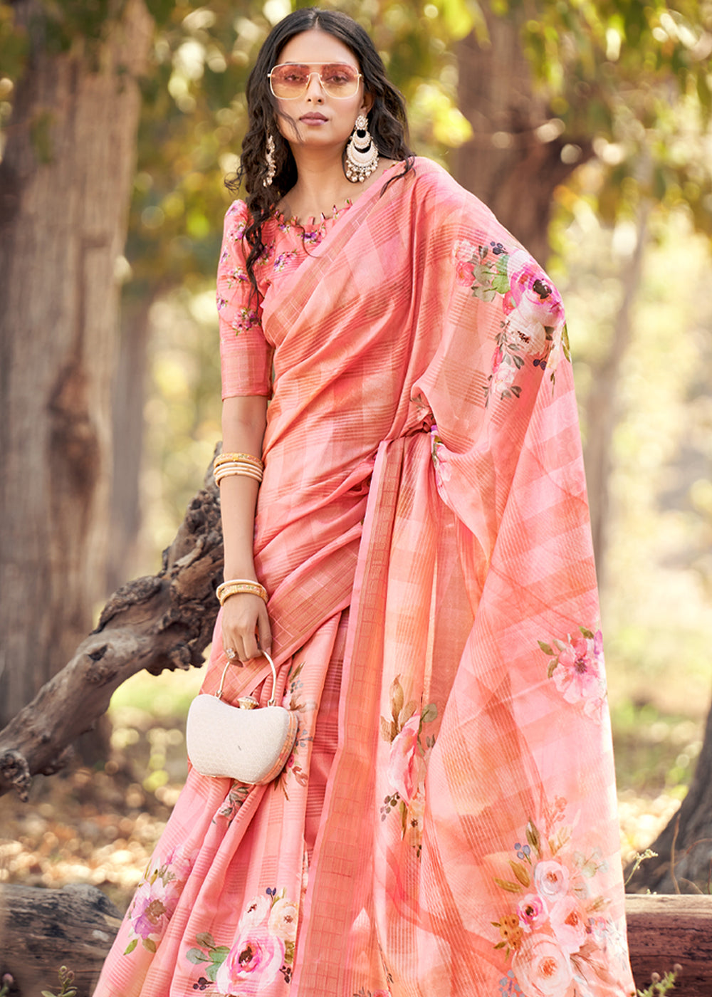 Buy MySilkLove Froly Pink Floral Printed Cotton Silk Saree Online