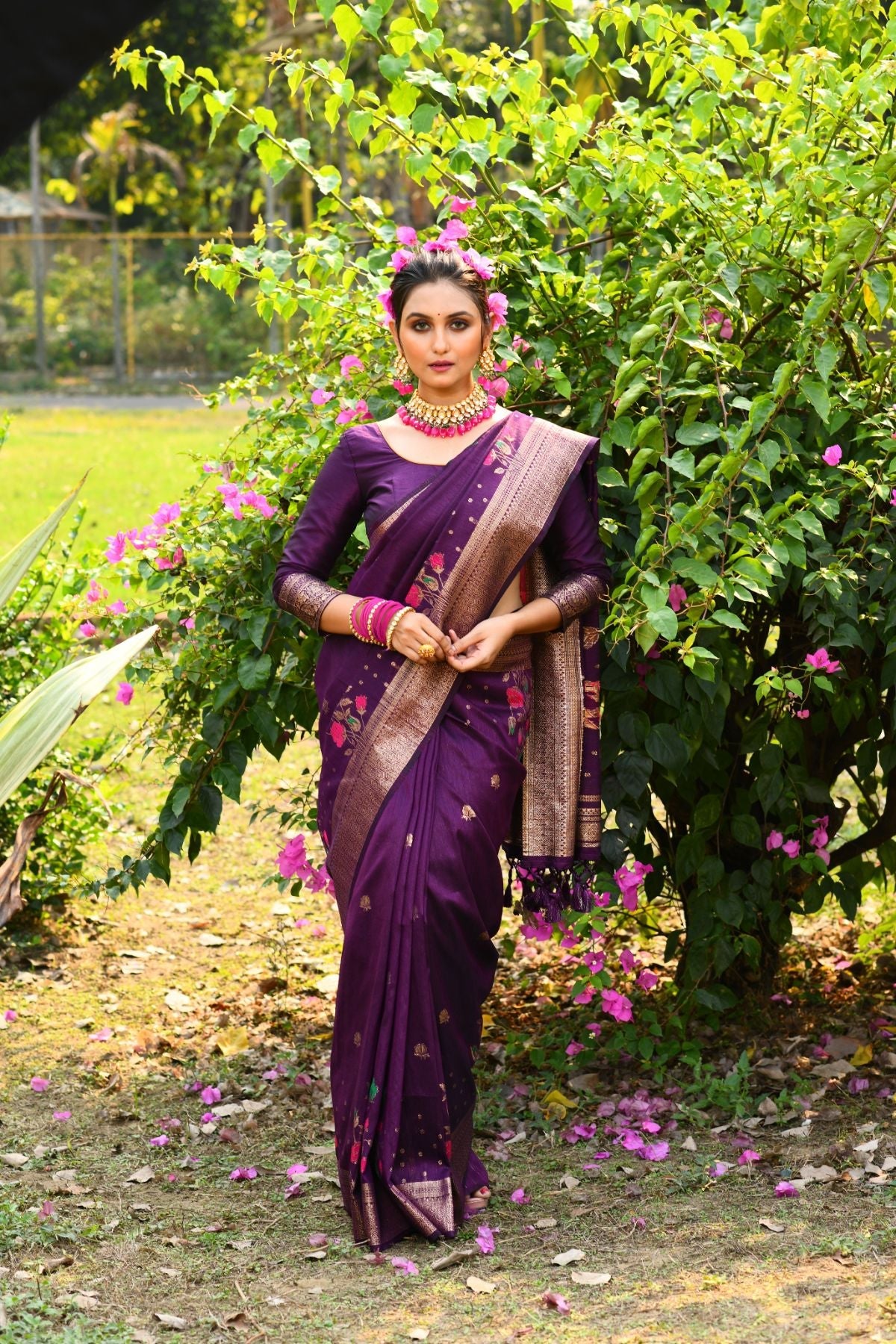 Buy MySilkLove Razzmic Berry Purple Banarasi Silk Saree Online