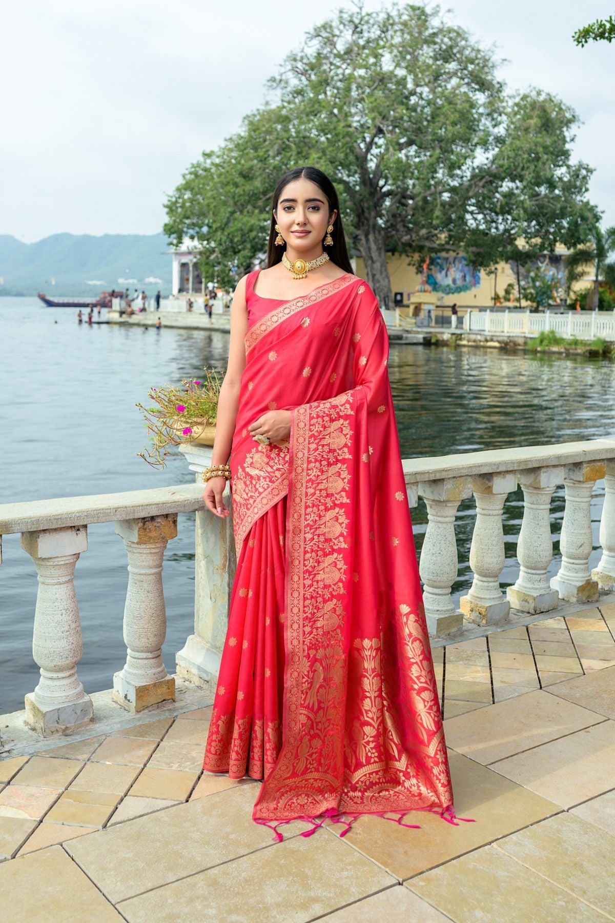 Buy MySilkLove Cardinal Red Banarasi Soft Silk Saree Online