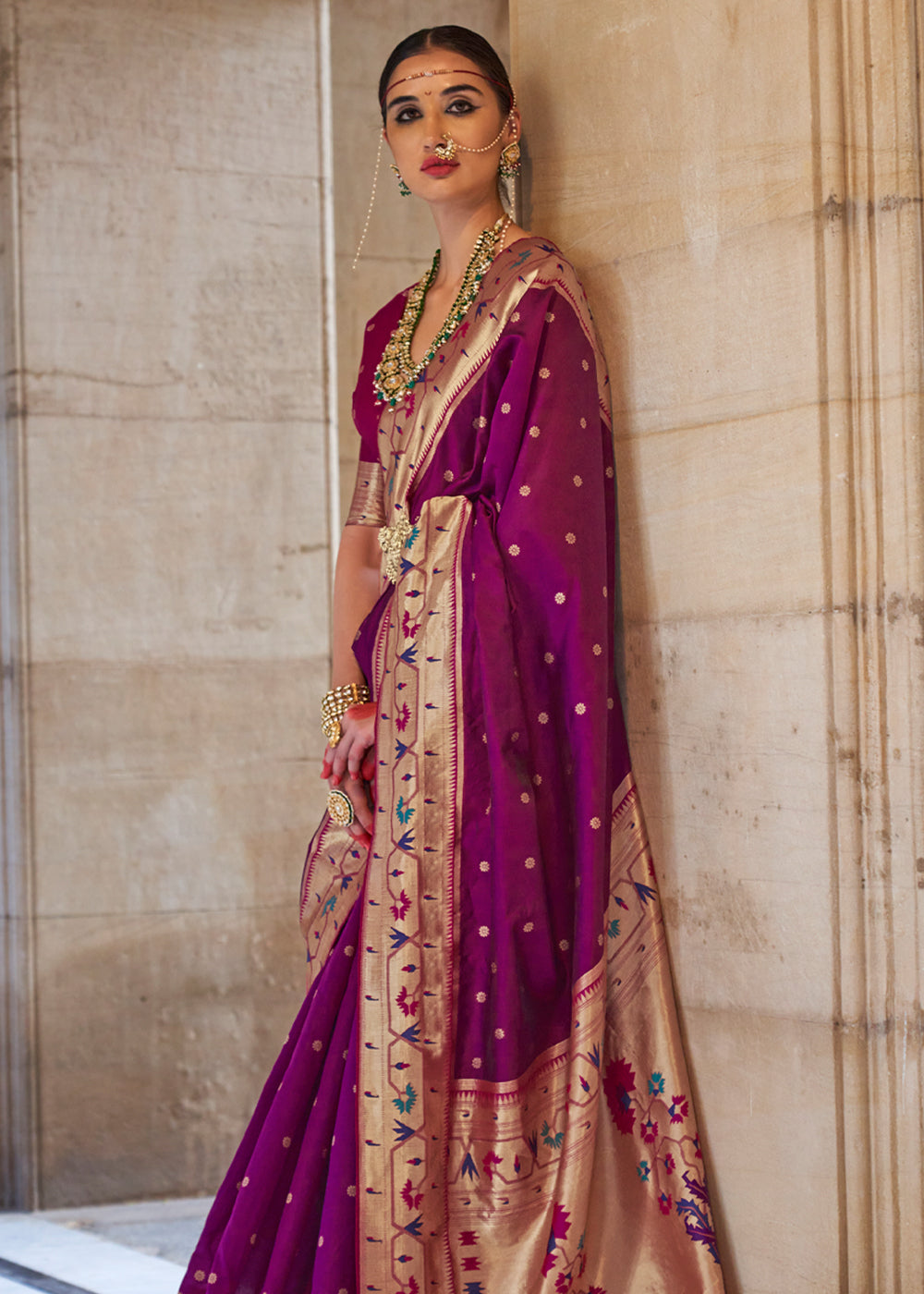 Buy MySilkLove Mulberry Wood Purple Woven Paithani Silk Saree Online