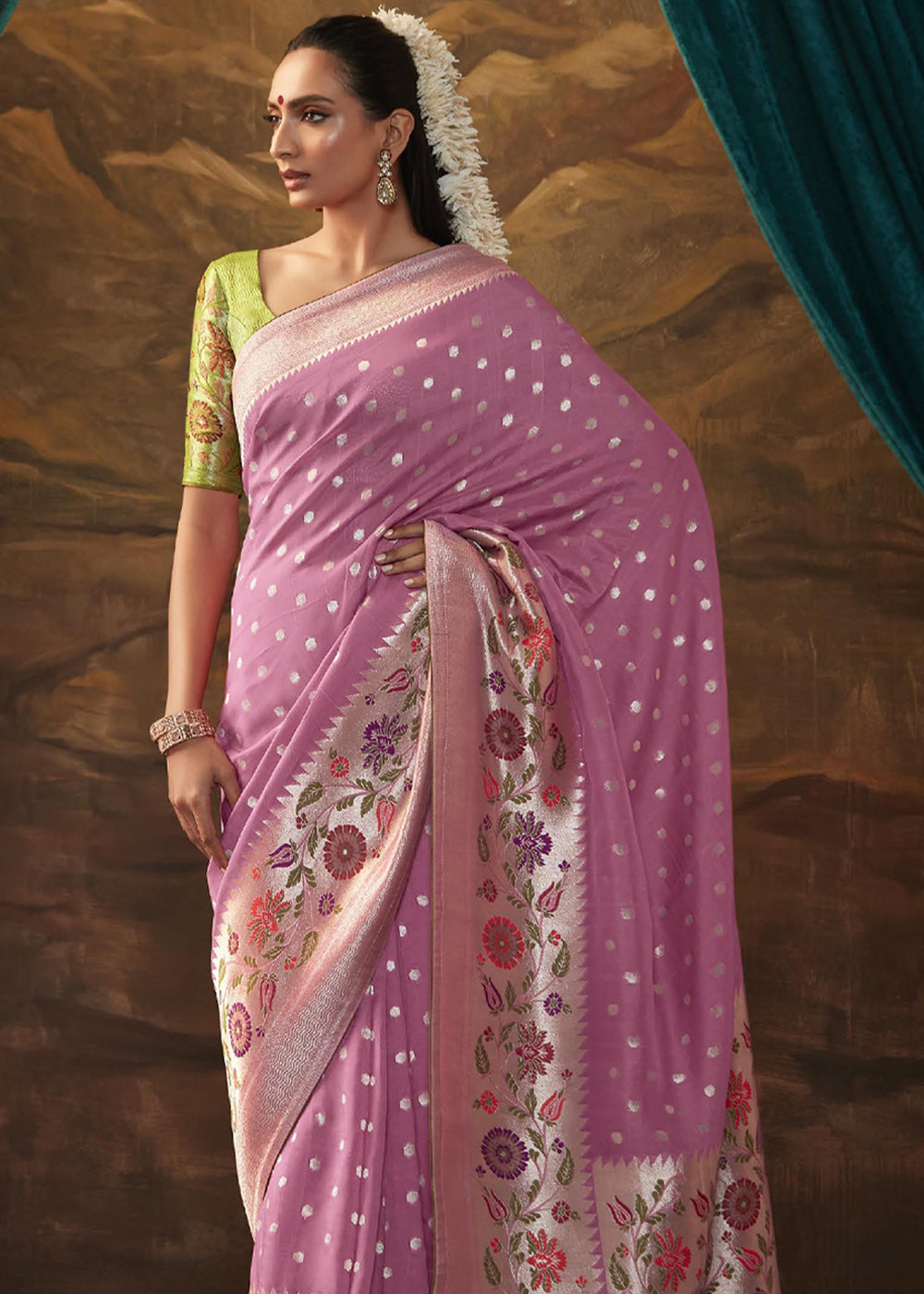 Buy MySilkLove Pink Pearl Woven Paithani Banarasi Soft Silk Saree Online