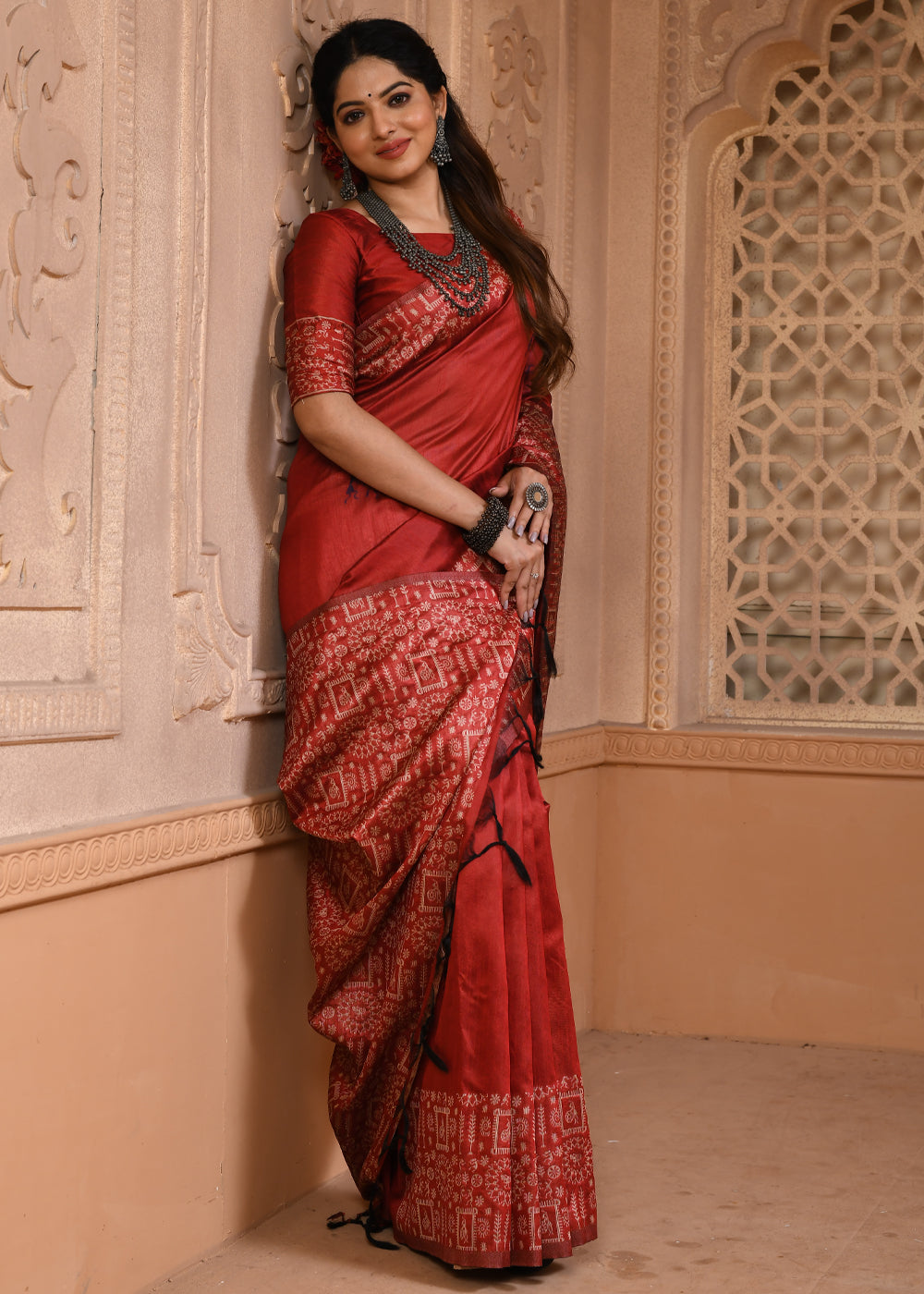 Buy MySilkLove Chestnut Maroon Woven Handloom Cotton Saree Online