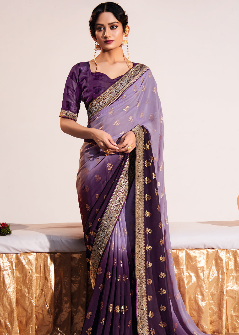 Buy MySilkLove Lilac Luster Purple Woven Georgette Silk Saree Online