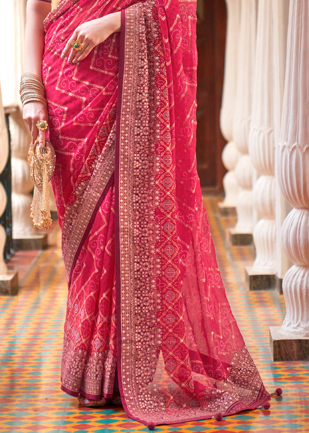 Buy MySilkLove Brick Pink Lehariya Georgette Silk Saree Online