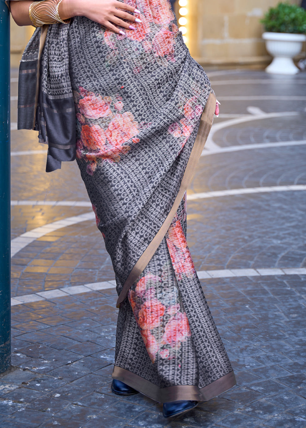 Buy MySilkLove Scarpa Flow Grey Printed Handloom Weaving Saree Online