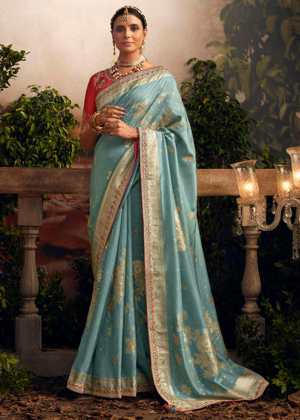 Casper Blue Woven Banarasi Designer Silk Saree