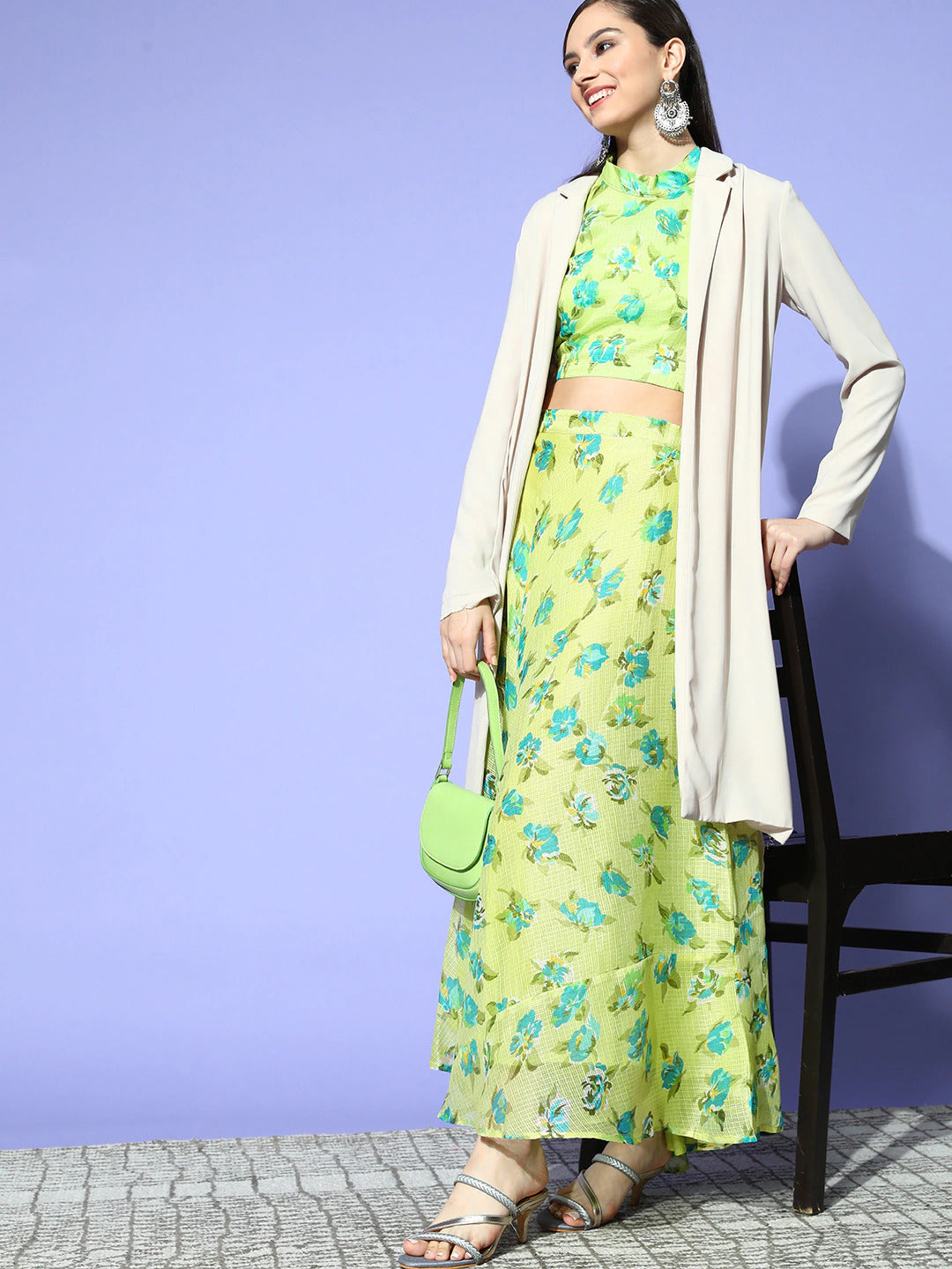 Buy MySilkLove Primrose Yellow Printed Crop Top with Skirt Dress Online